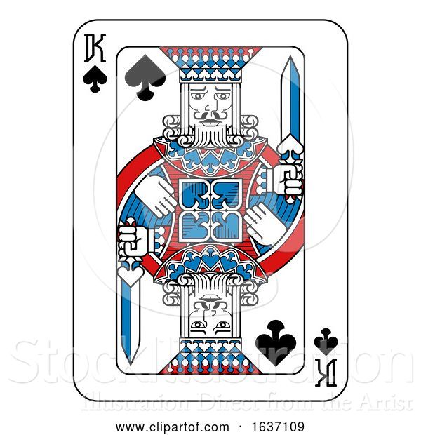 Vector Illustration of Playing Card King of Spades Red Blue and Black