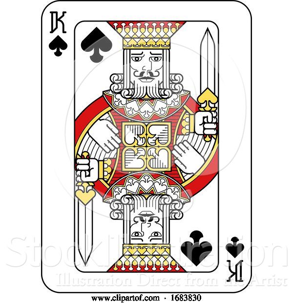 Vector Illustration of Playing Card King of Spades Red Yellow and Black