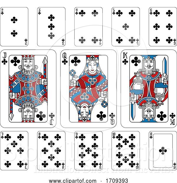 Vector Illustration of Playing Cards Clubs Red Blue and Black