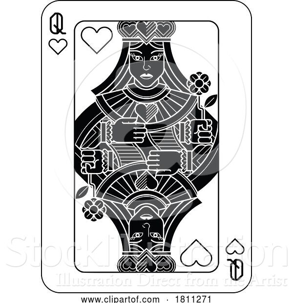 Vector Illustration of Playing Cards Deck Pack Queen of Hearts Design