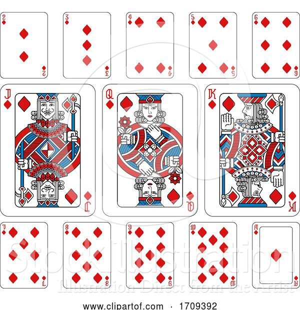 Vector Illustration of Playing Cards Diamonds Red Blue and Black