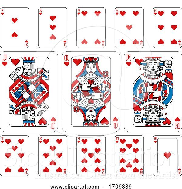 Vector Illustration of Playing Cards Hearts Red Blue and Black