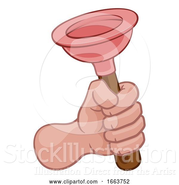 Vector Illustration of Plumber Hand Fist Holding Plumbing Toilet Plunger