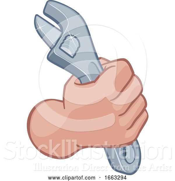 Vector Illustration of Plumber Mechanic Hand Fist Holding Spanner Wrench