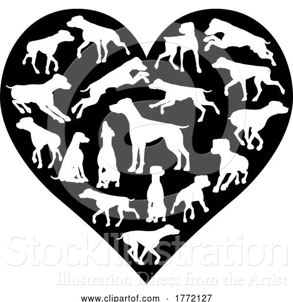 Vector Illustration of Pointer Dog Heart Silhouette Concept