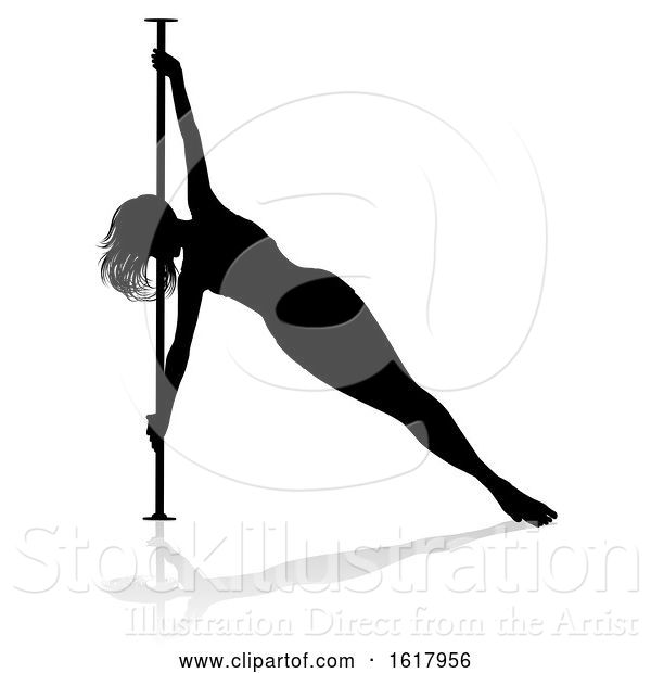 Vector Illustration of Pole Dancing Lady Silhouette, on a White Background
