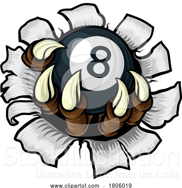 Vector Illustration of Pool Black Eight Ball Claw Monster Hand