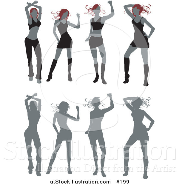 Vector Illustration of Poses of a Woman Dancing with Her Silhouetted Figures Below