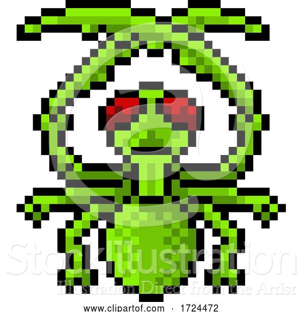 Vector Illustration of Praying Mantis Bug Insect Pixel Art Game Icon