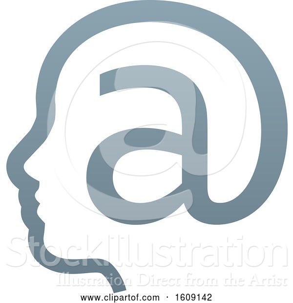 Vector Illustration of Profiled Face in an Email Arobase at Symbol