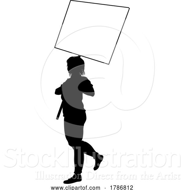 Vector Illustration of Protest Rally March Picket Sign Silhouette Person