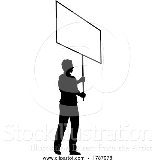 Vector Illustration of Protest Rally March Picket Sign Silhouette Person