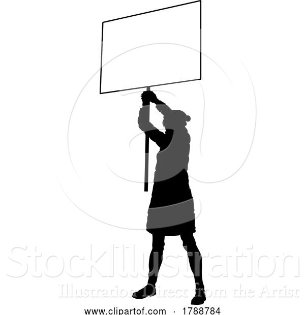 Vector Illustration of Protest Rally March Picket Sign Silhouette Person