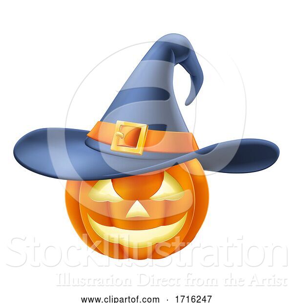 Vector Illustration of Pumpkin Wearing Witch Hat Halloween