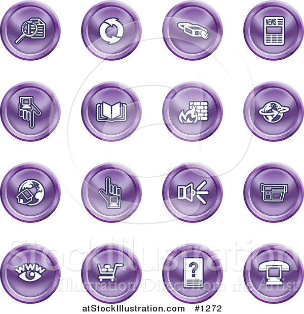 Vector Illustration of Purple Icons: Security Symbols on a White Background