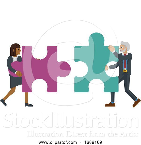 Vector Illustration of Puzzle Piece Jigsaw Characters Business Concept