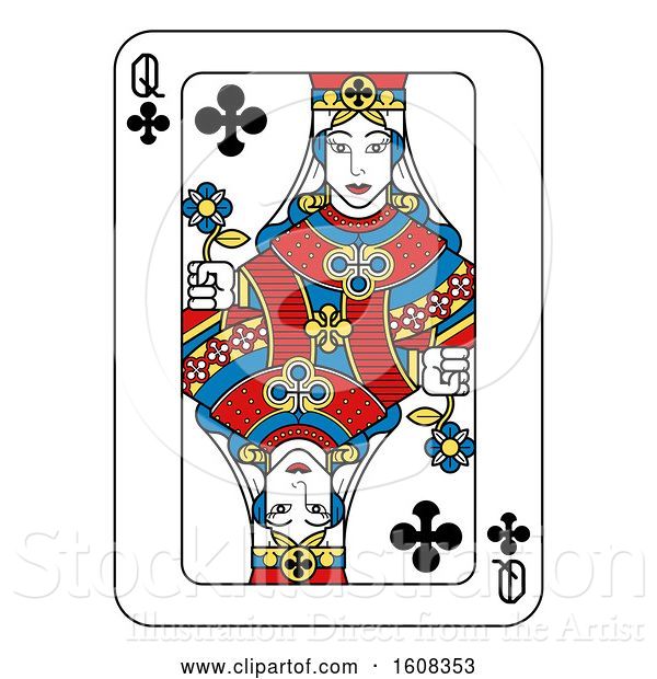 Vector Illustration of Queen of Clubs Playing Card