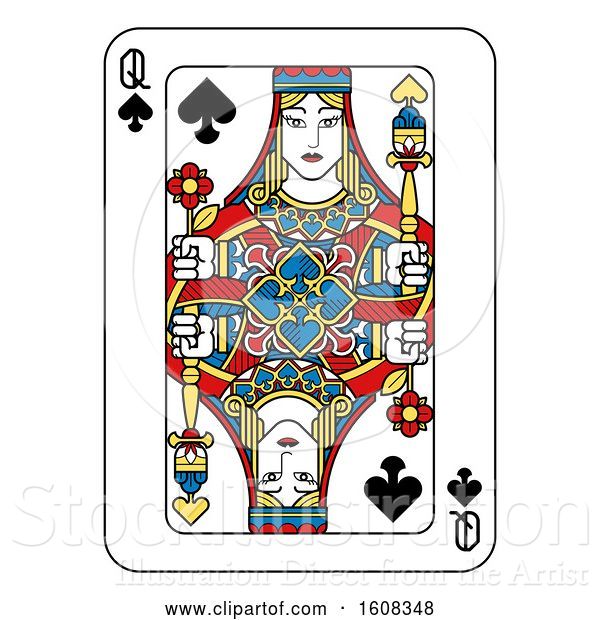 Vector Illustration of Queen of Spades Playing Card