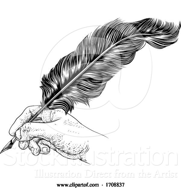 Vector Illustration of Quill Feather Ink Pen Hand Vintage Woodcut Print