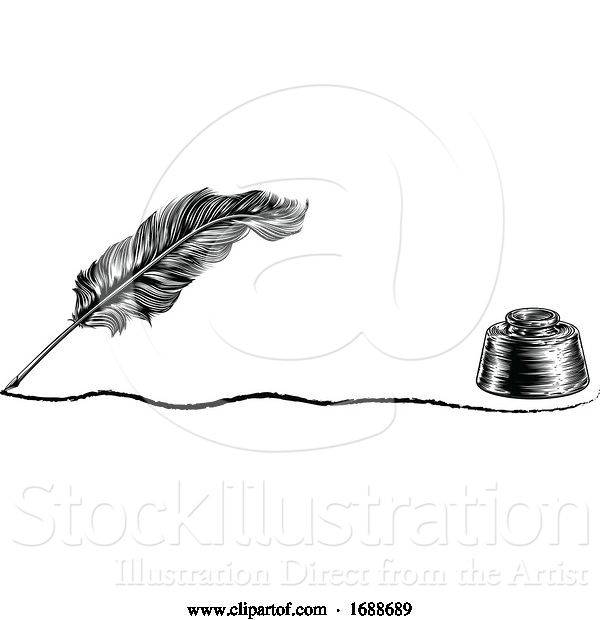 Vector Illustration of Quill Pen Feather and Inkwell Concept