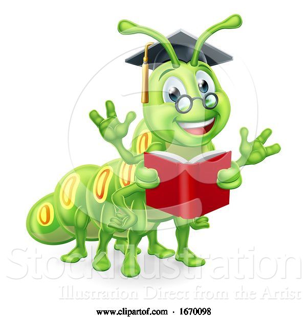 Vector Illustration of Reading Book Worm Caterpillar