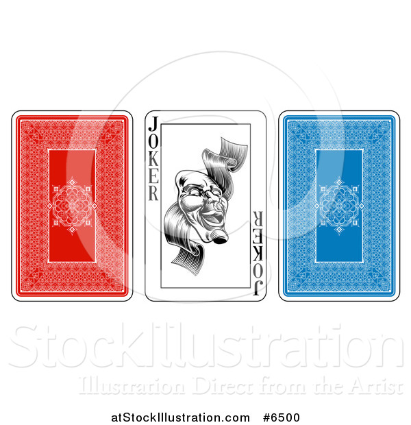 Vector Illustration of Red and Blue and Joker Playing Cards