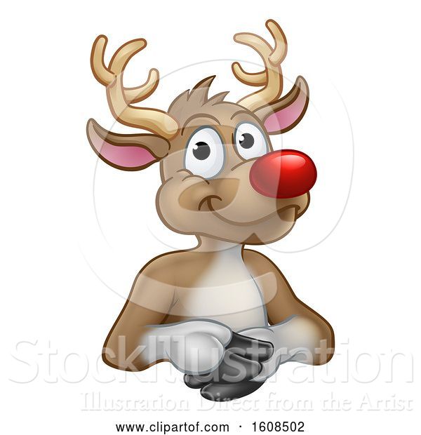 Vector Illustration of Red Nosed Christmas Reindeer over a Sign