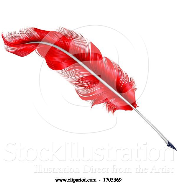 Vector Illustration of Red Plume Feather Quill Pen