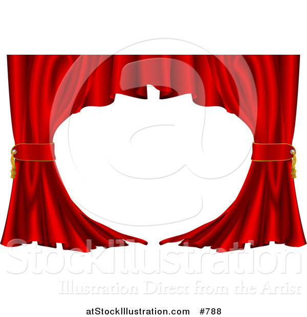 Vector Illustration of Red Velvet Theatre Curtains Swept to the Side