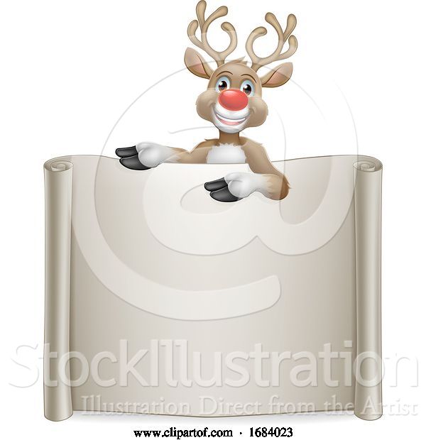 Vector Illustration of Reindeer Christmas Scroll Sign