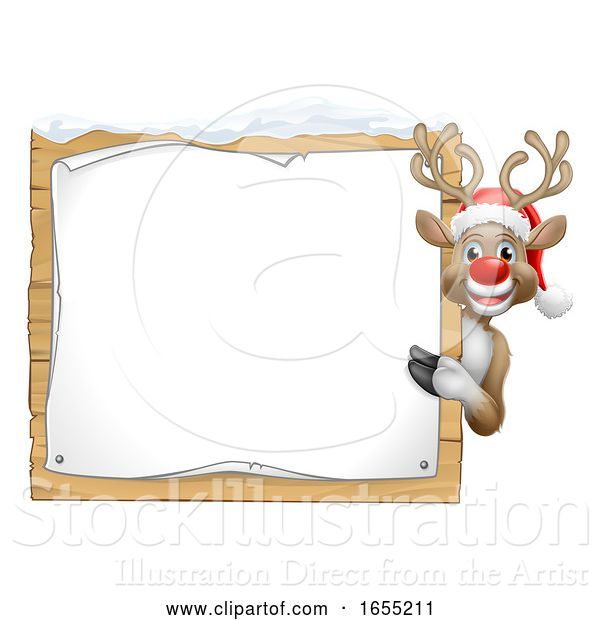 Vector Illustration of Reindeer in Santa Claus Hat Christmas Sign