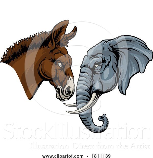 Vector Illustration of Republican Democrat Elephant Donkey Party Politics