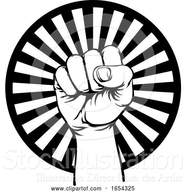 Vector Illustration of Retro Revolution Hand Fist Raised Air Propaganda