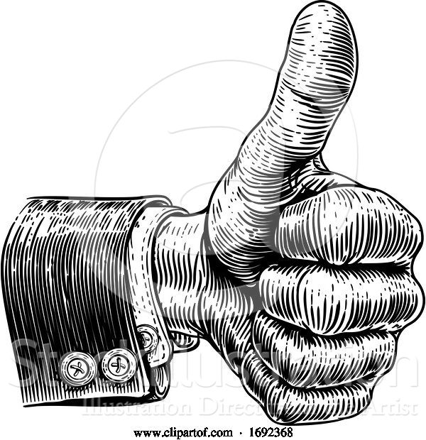 Vector Illustration of Retro Thumbs up Business Suit Hand Vintage Woodcut