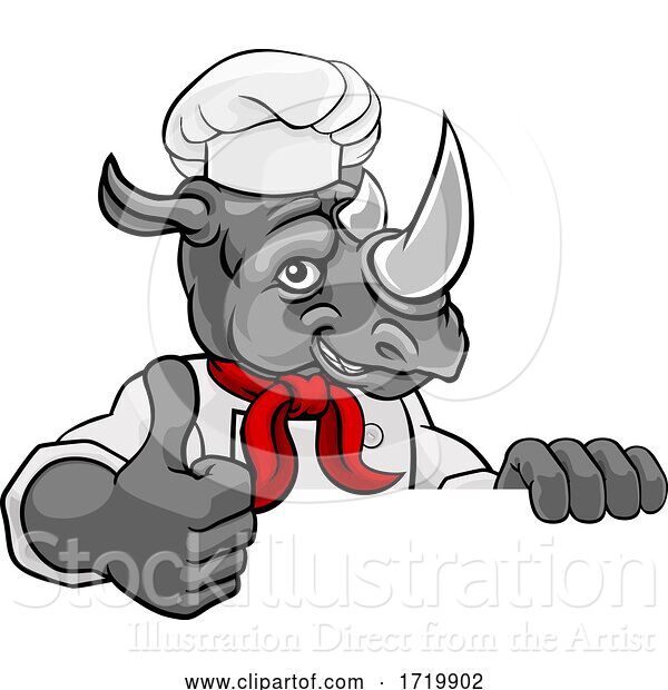 Vector Illustration of Rhino Chef Mascot Sign Character