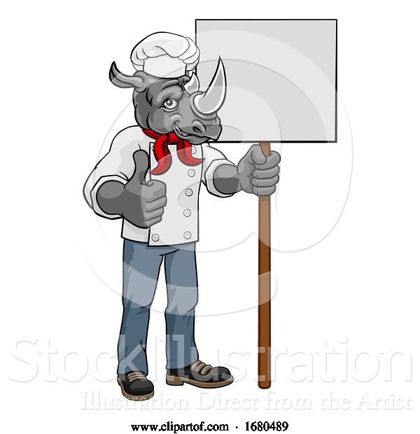 Vector Illustration of Rhino Chef Restaurant Mascot Sign