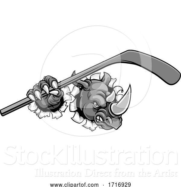 Vector Illustration of Rhino Ice Hockey Player Animal Sports Mascot