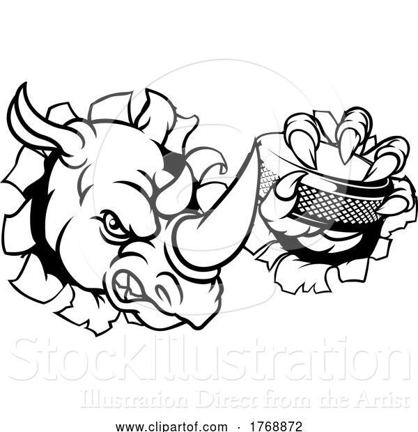 Vector Illustration of Rhino Ice Hockey Player Animal Sports Mascot