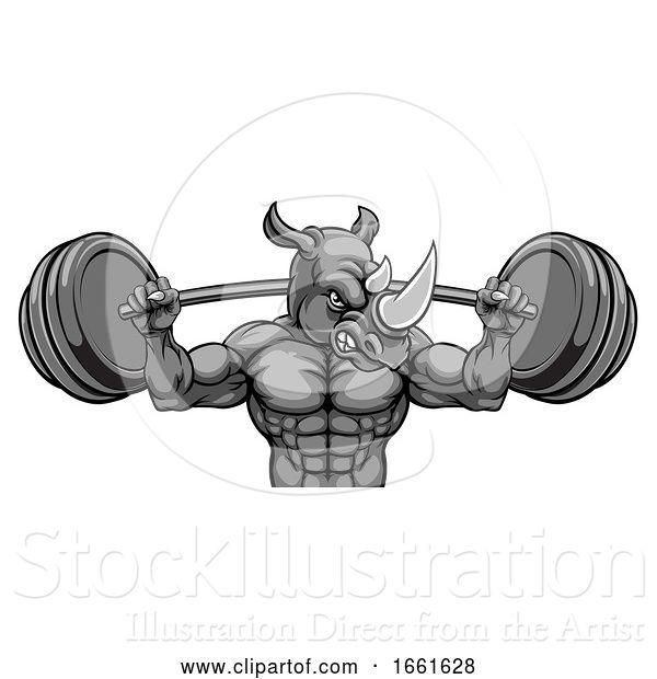 Vector Illustration of Rhino Mascot Weight Lifting Barbell Body Builder
