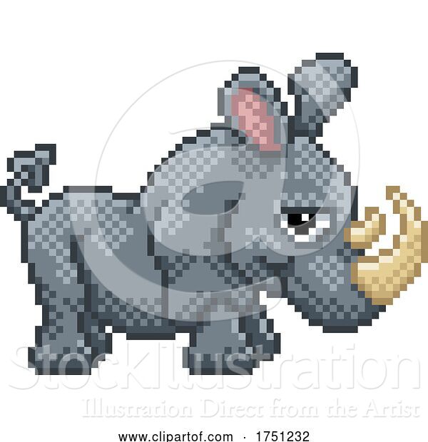 Vector Illustration of Rhino Pixel Art Safari Animal Video Game