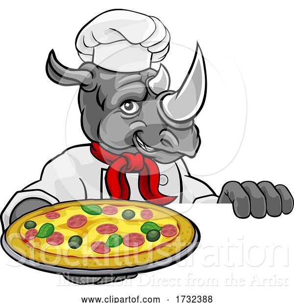 Vector Illustration of Rhino Pizza Chef Restaurant Mascot Sign