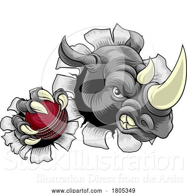 Vector Illustration of Rhino Rhinoceros Cricket Sports Mascot