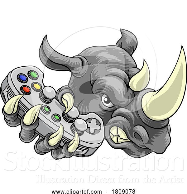 Vector Illustration of Rhino Rhinoceros Gamer Gaming Mascot