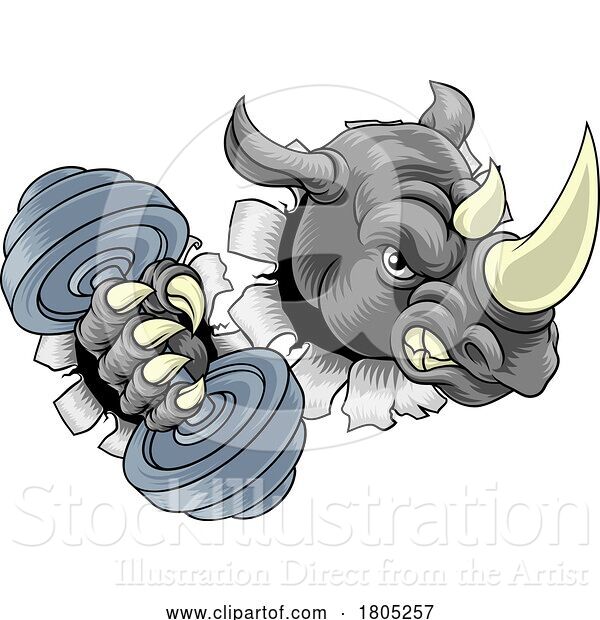 Vector Illustration of Rhino Rhinoceros Warthog Pig Weight Lifting Mascot