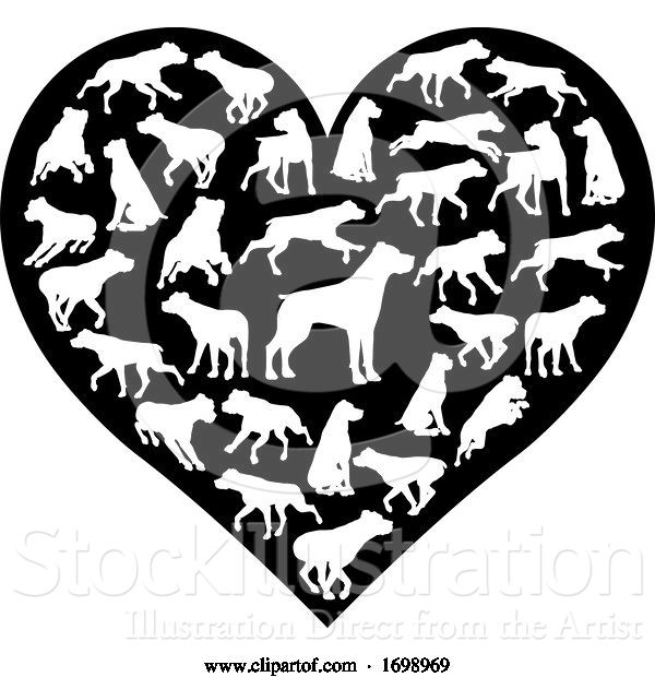 Vector Illustration of Rottweiler Dog Heart Silhouette Concept