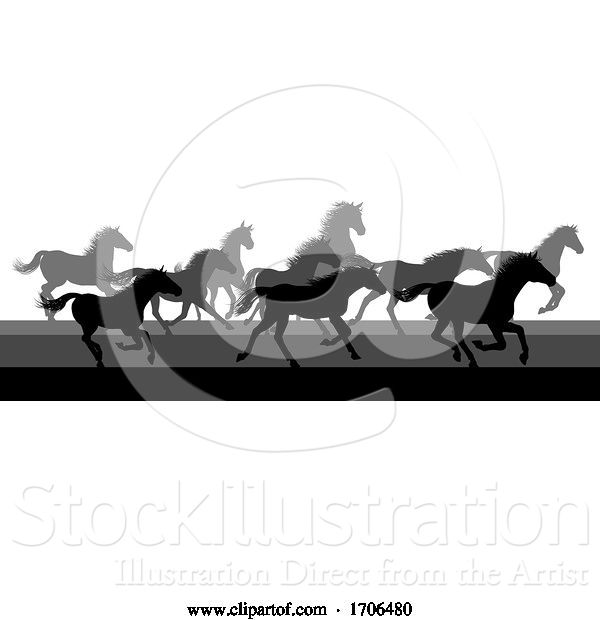 Vector Illustration of Running Horses Silhouette Herd