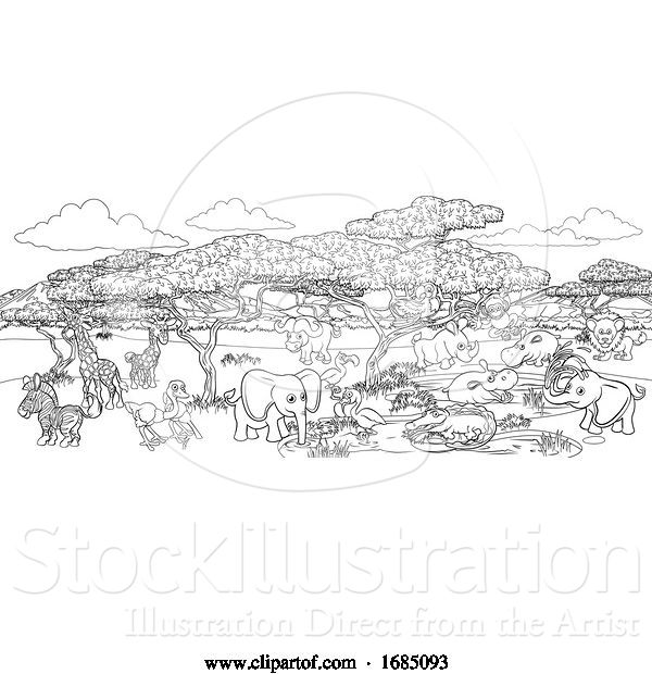 Vector Illustration of Safari Animal Background Landscape Scene