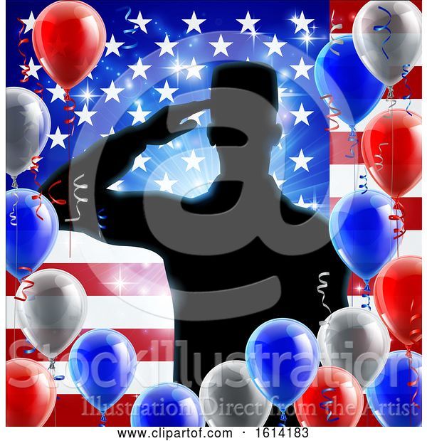 Vector Illustration of Saluting Soldier American Flag Balloon Design