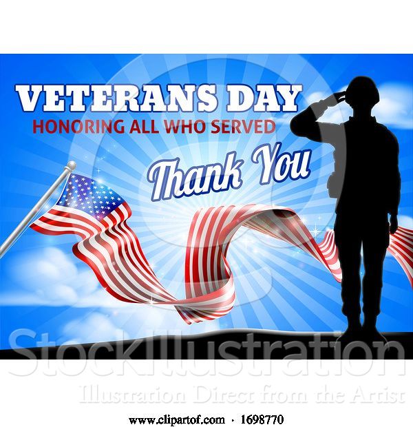 Vector Illustration of Saluting Soldier Veterans Day American Flag