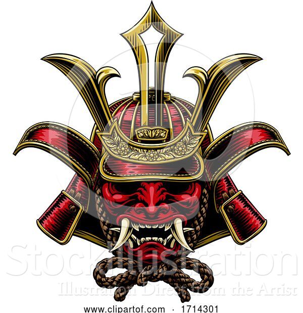 Vector Illustration of Samurai Mask Japanese Shogun Warrior Helmet